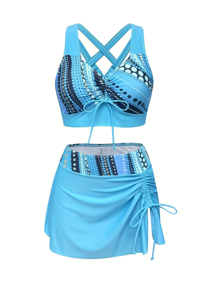 Ladies' two - piece sky blue quick drying bikini swimsuit covers flesh and appears slim - US Stores