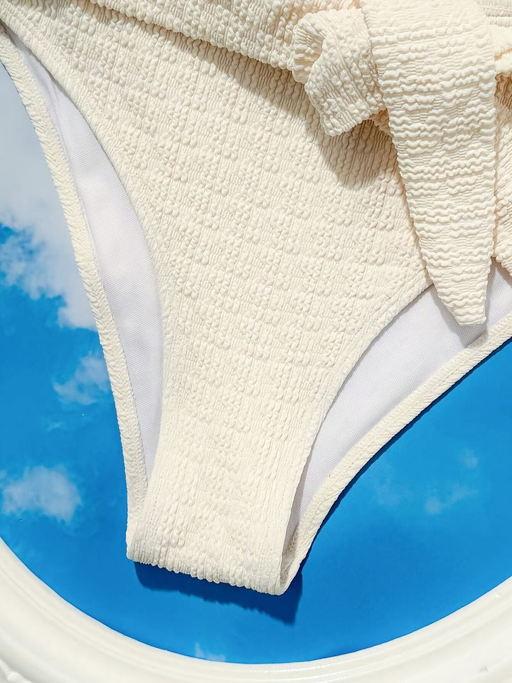 Ladies' white split beach bikini swimwear with shell embellishment, elegant and sexy - US Stores