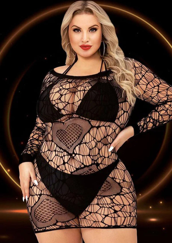 Long Sleeve Mini Dress - Queen Size - Black - US Stores