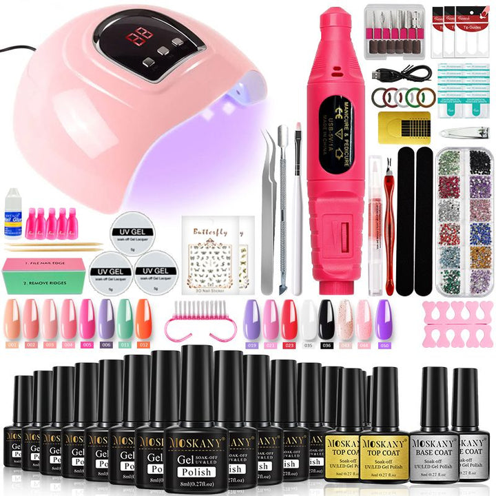 Nail Set Nail Gel Tools Kit 54W Nail Lamp 16Colors UV Gel Nail Polish Kit Contains Base Coat Top Coat Nail Drill Machine Nail Kit - US Stores