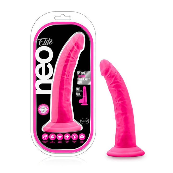 Neo Elite - 7.5 Inch Silicone Dual Density Cock - Neon Pink - US Stores