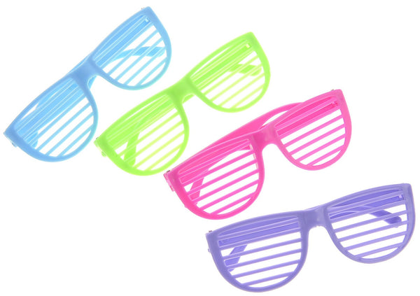 Plastic Shutter Shades Glasses (24Pairs/PK, Purple,Blue,Green, And Pink)