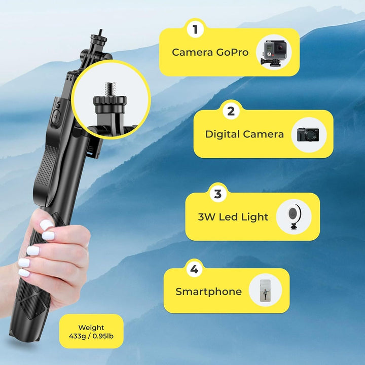 Phone Tripod 62" Selfie Stick for iPhone with Remote and 3W LED Light, Universal Mount, Phone Stand for Recording & Streaming, Tripod for iPhone & Android Phone & Gopro - US Stores