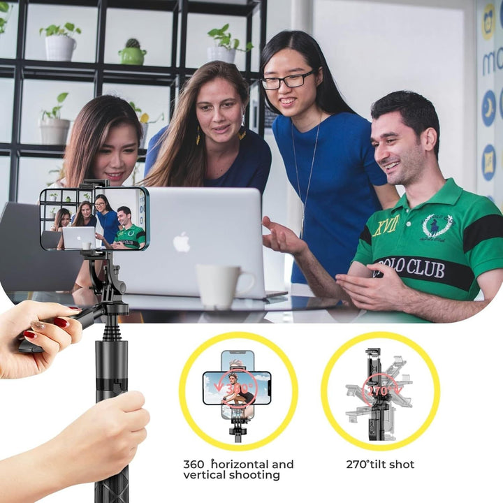 Phone Tripod 62" Selfie Stick for iPhone with Remote and 3W LED Light, Universal Mount, Phone Stand for Recording & Streaming, Tripod for iPhone & Android Phone & Gopro - US Stores