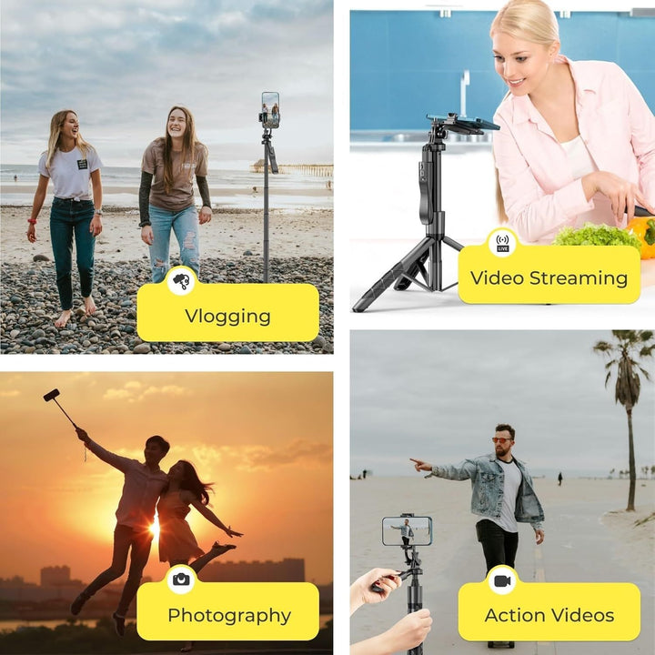 Phone Tripod 62" Selfie Stick for iPhone with Remote and 3W LED Light, Universal Mount, Phone Stand for Recording & Streaming, Tripod for iPhone & Android Phone & Gopro - US Stores