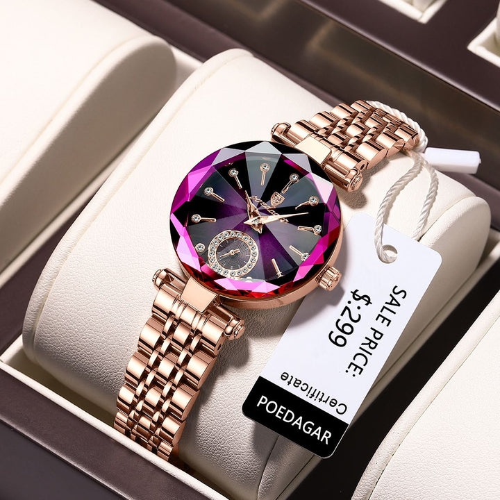 POEDAGAR Watch for Women Luxury Jewelry Design Rose Gold Steel Quartz Wristwatches Waterproof Fashion Swiss Brand Ladies Watches - US Stores