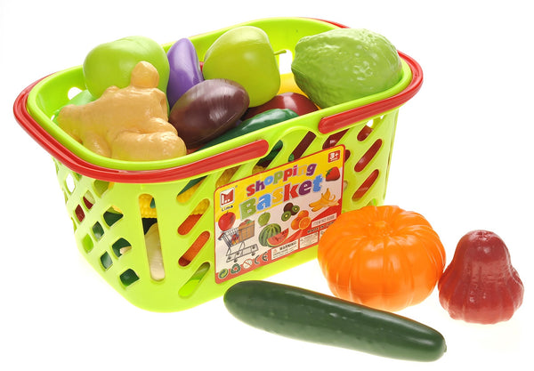 Fruits And Vegetables Shopping Basket Grocery Play Food Set For Kids