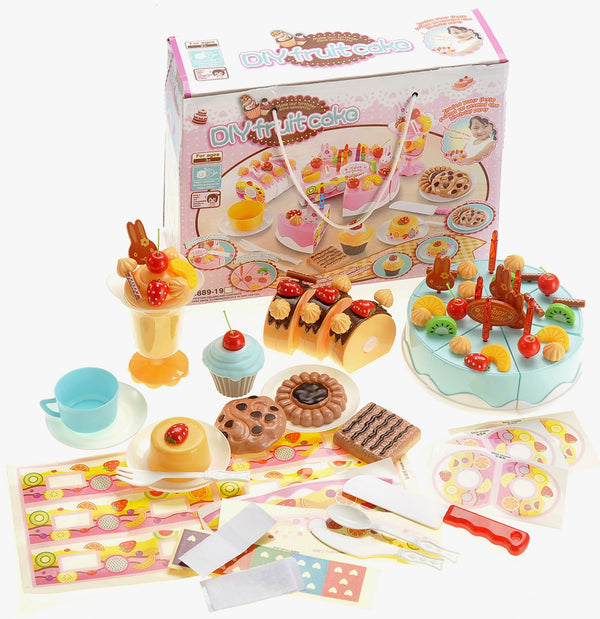 Birthday Cake 75pcs Pretend Play Food Toy Set (Blue) - US Stores