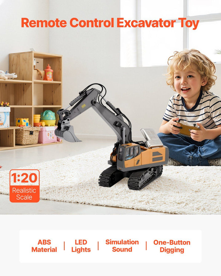 Remote Control Excavator Toy 11 Channel 1:20 Scale RC Excavator Digger for Kids - US Stores