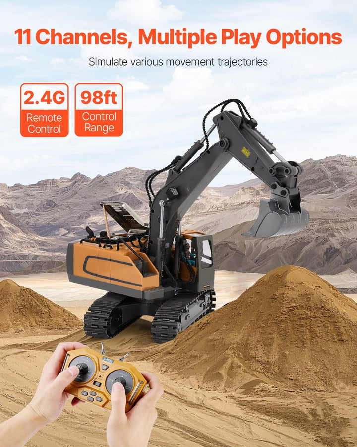 Remote Control Excavator Toy 11 Channel 1:20 Scale RC Excavator Digger for Kids - US Stores