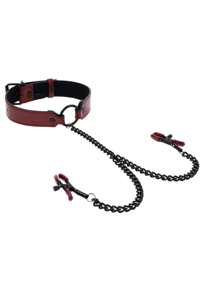 Saffron Collar With Nipple Clamps - Black/red - US Stores