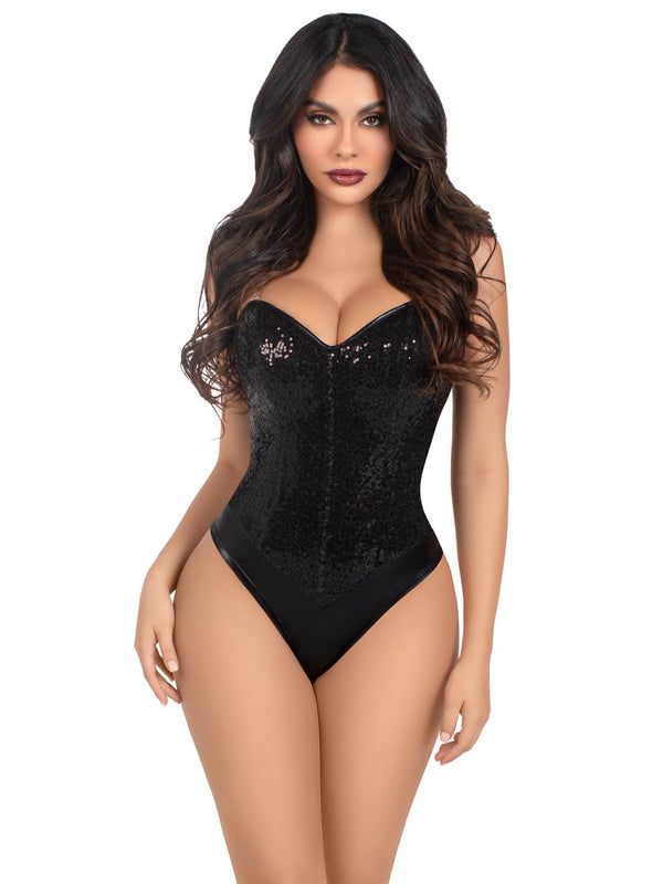 Sequin Bodysuit - Large - Black - US Stores