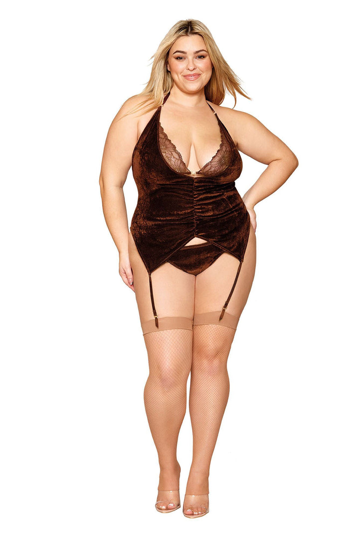 Shirt Garter Slip and G - String - Queen Size - Espresso - US Stores