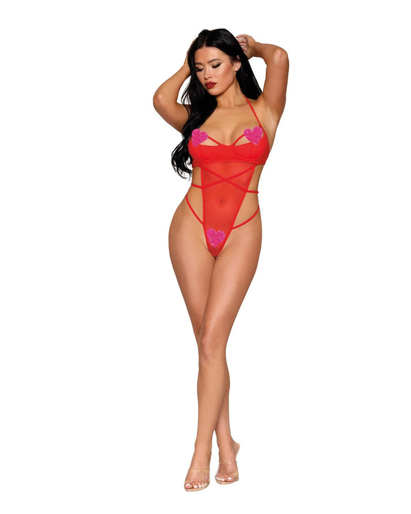Teddy Dmnd With Pink Hearts - One Size - Red - US Stores