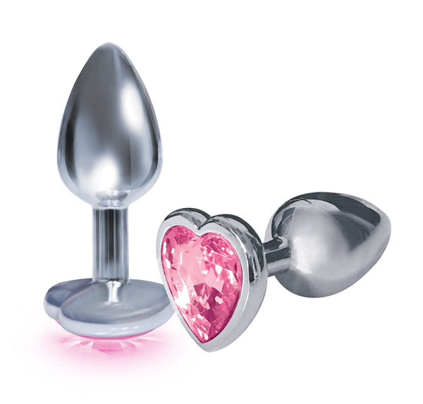 The 9's the Silver Starter Heart Bejeweled Stainless Steel Plug - Pink - US Stores