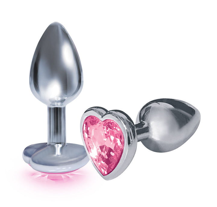 The 9's the Silver Starter Heart Bejeweled Stainless Steel Plug - Pink - US Stores
