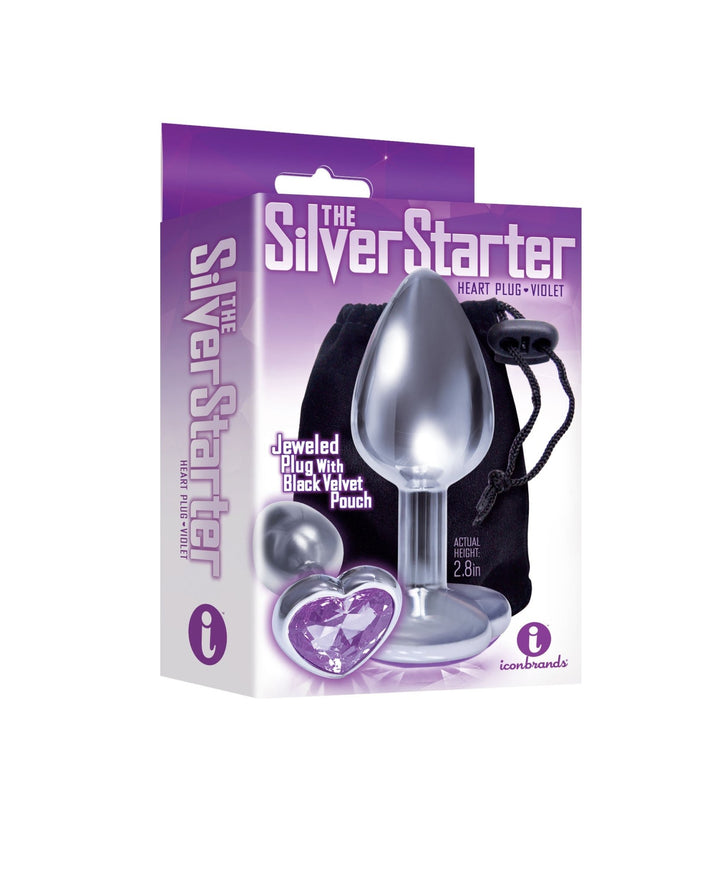 The 9's the Silver Starter Heart Bejeweled Stainless Steel Plug - Violet - US Stores