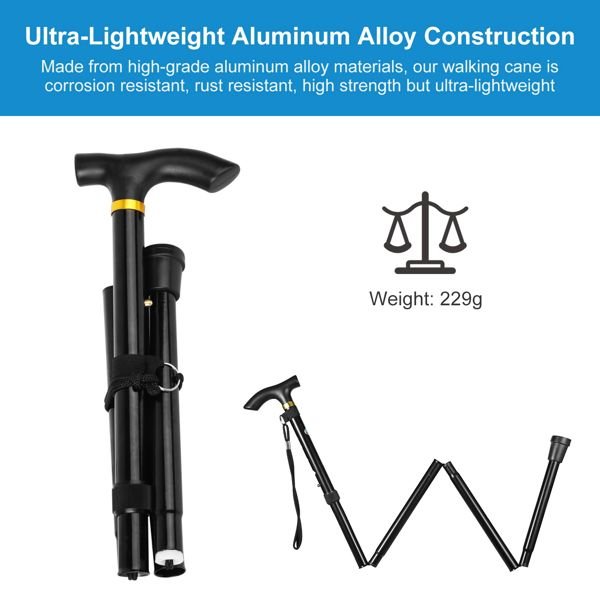 Travel Folding Trekking Hiking Pole,Collapsible Cane Adjustable Walking Stick Portable Mobility Aid for Women Men Hikers Gift,Black - US Stores