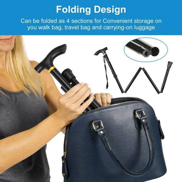 Travel Folding Trekking Hiking Pole,Collapsible Cane Adjustable Walking Stick Portable Mobility Aid for Women Men Hikers Gift,Black - US Stores