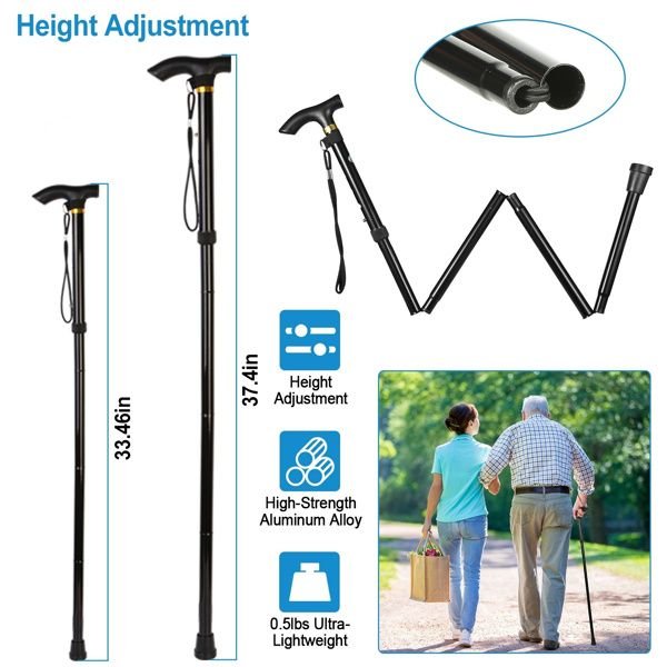 Travel Folding Trekking Hiking Pole,Collapsible Cane Adjustable Walking Stick Portable Mobility Aid for Women Men Hikers Gift,Black - US Stores