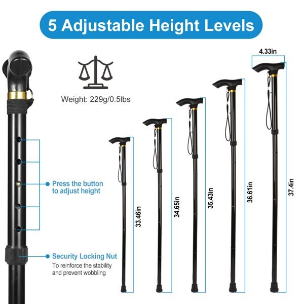 Travel Folding Trekking Hiking Pole,Collapsible Cane Adjustable Walking Stick Portable Mobility Aid for Women Men Hikers Gift,Black - US Stores