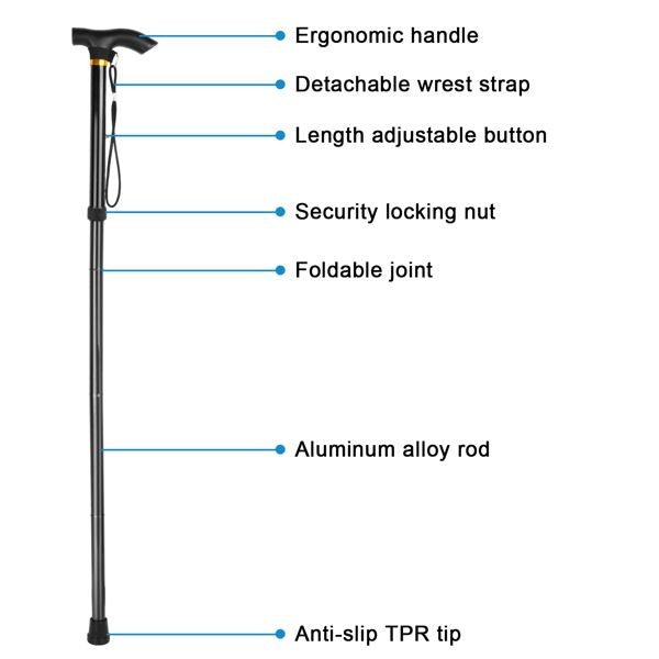 Travel Folding Trekking Hiking Pole,Collapsible Cane Adjustable Walking Stick Portable Mobility Aid for Women Men Hikers Gift,Black - US Stores