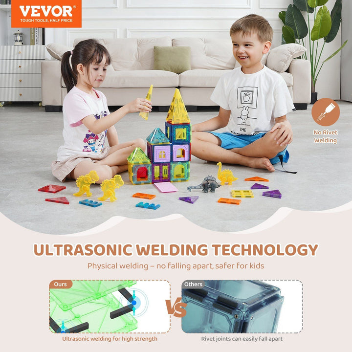 VEVOR Magnetic Tiles Magnetic Building Toy 56 PCS Magnet Blocks for Kids 3D Set - US Stores