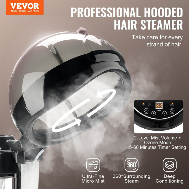 VEVOR Professional Hair Steamer 11.81 - inch Hooded Ionic Hair Steamer with 2 Mode - US Stores