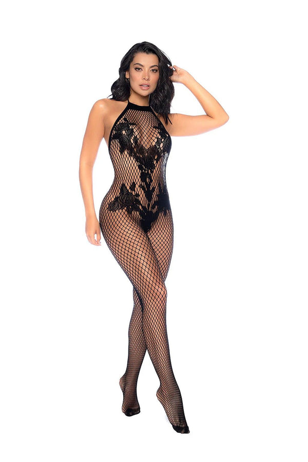 Vino Noir Floral Fishnet Bodystocking - Os - Black - US Stores
