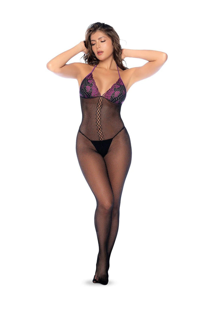 Whispered Lace Fishnet Bodystocking - Os - Black/purple - US Stores