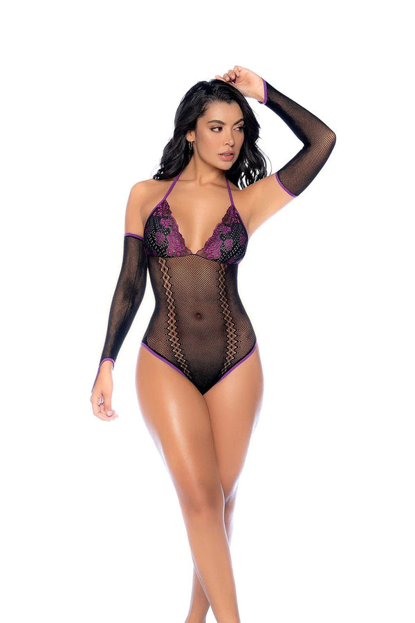 Whispered Lace Fishnet Bodysuit - Os - Black/purple - US Stores