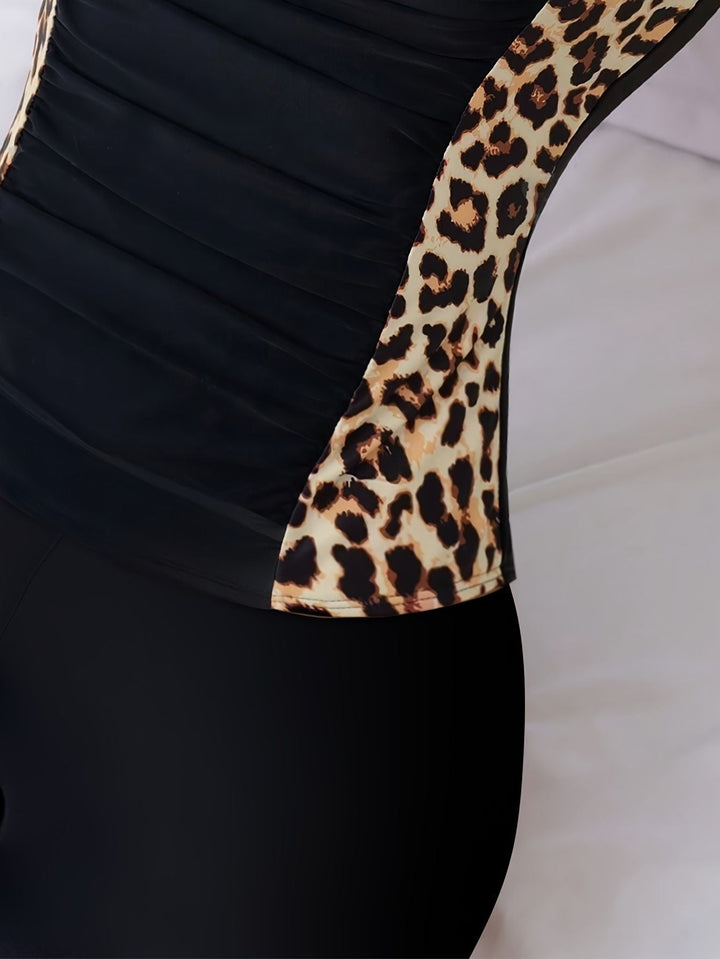 Women's two - piece leopard print side quick drying camisole swimsuit - US Stores